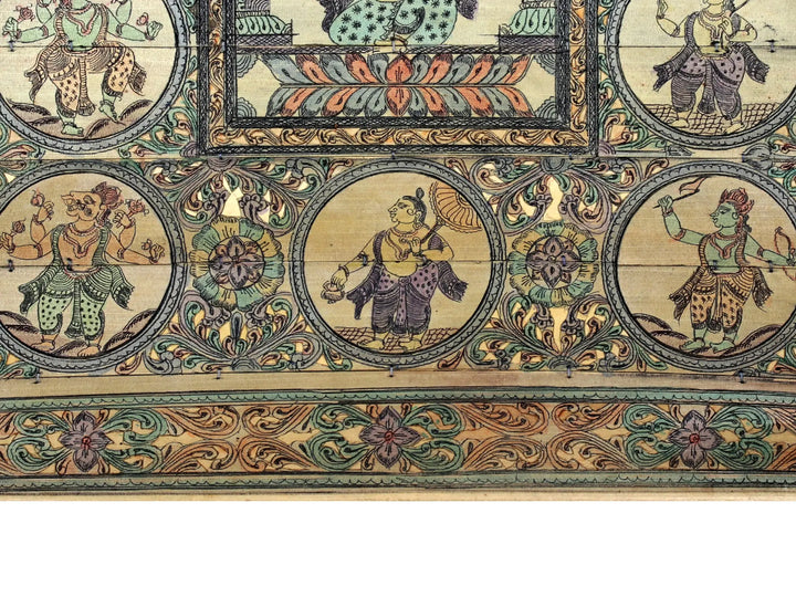 Sitting Lord Ganapati at Center with Ten Incarnations of Lord Vishnu (Dashavatara) Pattachitra Painting on Cloth · view 4