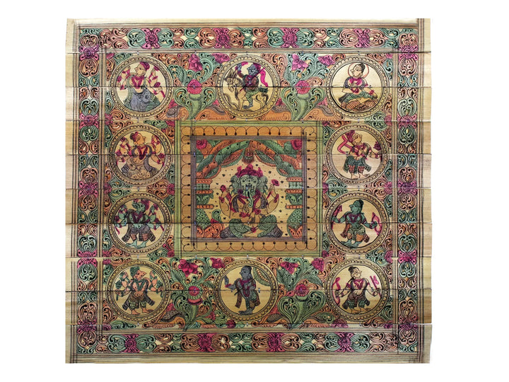 Sitting Four Hands Lord Gajanana with Dashavatara of Lord Vishnu Pattachitra Painting on Cloth · view 1