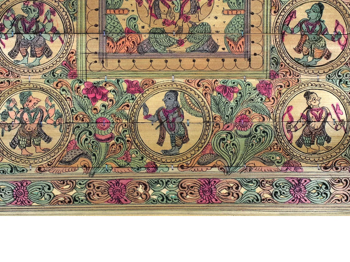 Sitting Four Hands Lord Gajanana with Dashavatara of Lord Vishnu Pattachitra Painting on Cloth · view 4