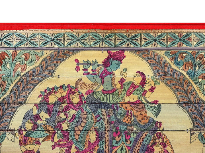 Radha-Krishna Seated on Pashu Kunjar Pattachitra Painting on Cloth · view 3