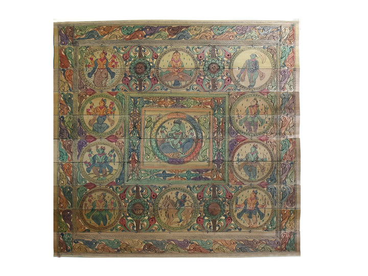 Lord Ganesha with Ten Incarnations of Lord Vishnu (Dashavatara) Pattachitra Painting on Cloth · view 1