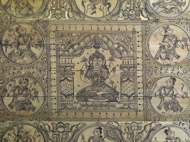 Goddess Lakshmi at Center with Ten Incarnations of Lord Vishnu (Dashavatara) Pattachitra Painting on Cloth · view 2