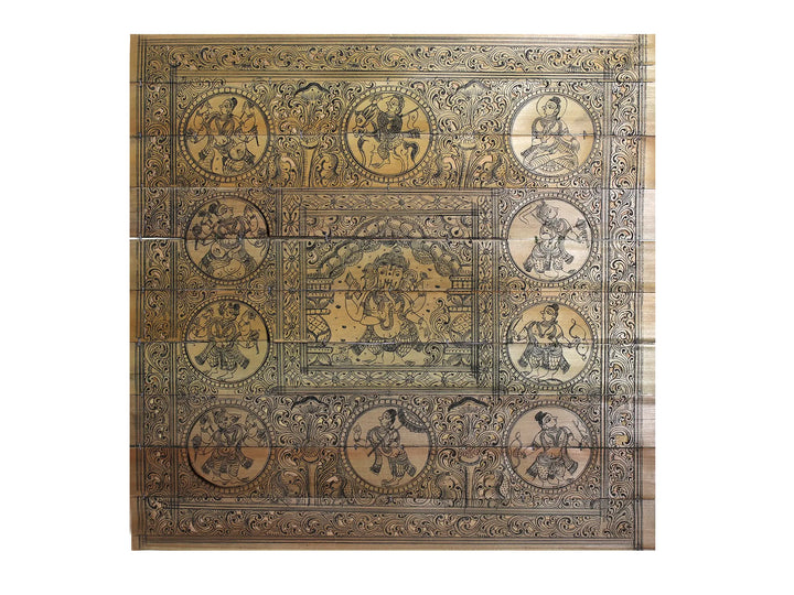 Standing Lord Ganapati at Center with Dashavatara of Lord Vishnu Pattachitra Painting on Cloth · view 1