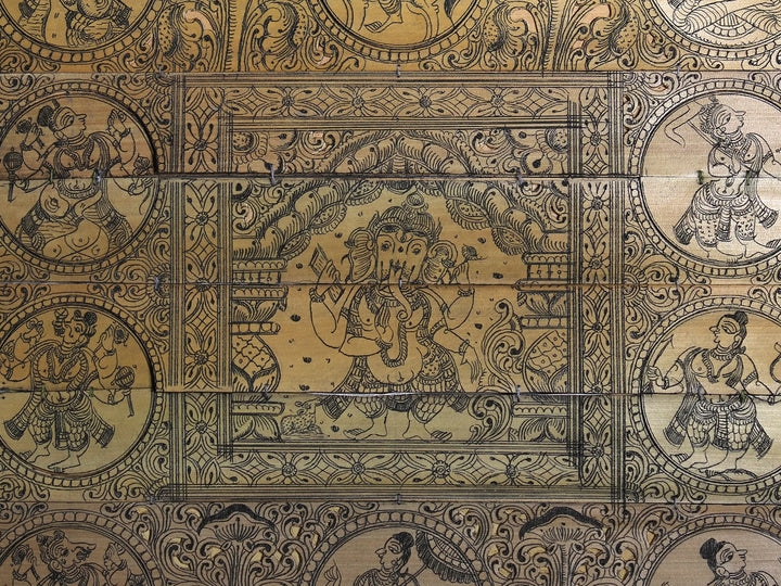 Standing Lord Ganapati at Center with Dashavatara of Lord Vishnu Pattachitra Painting on Cloth · view 2