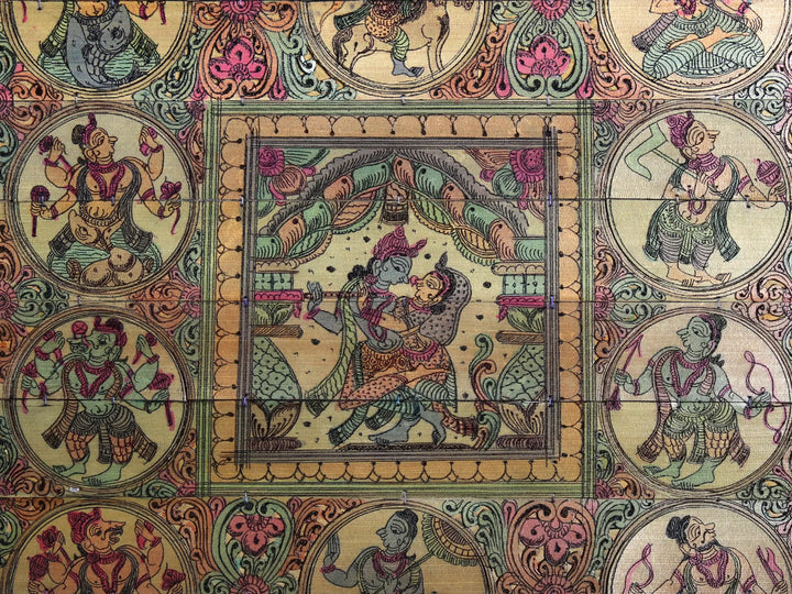 Radha Krishna at Center with Lord Vishnu's Ten Incarnations (Dashavatara) Pattachitra Painting on Cloth · view 2