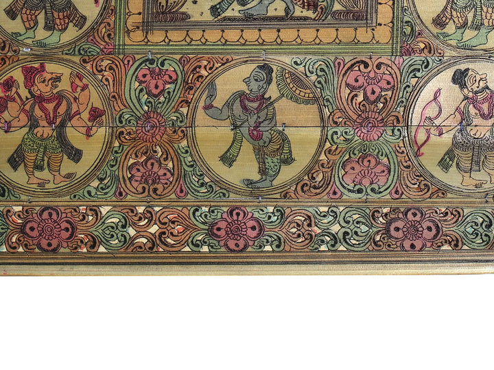 Radha Krishna at Center with Lord Vishnu's Ten Incarnations (Dashavatara) Pattachitra Painting on Cloth · view 4