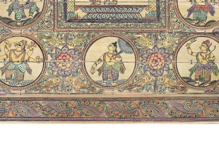 Standing Radha Krishna at Center with Ten Incarnations of Lord Vishnu (Dashavatara) Pattachitra Painting on Cloth · view 4