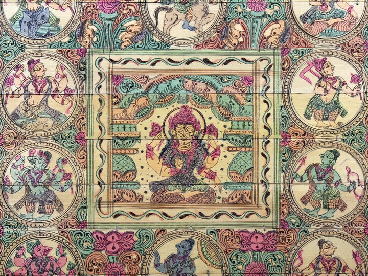Sitting Goddess Lakshmi at Center with Lord Vishnu's Dashavatara Pattachitra Painting on Cloth · view 2