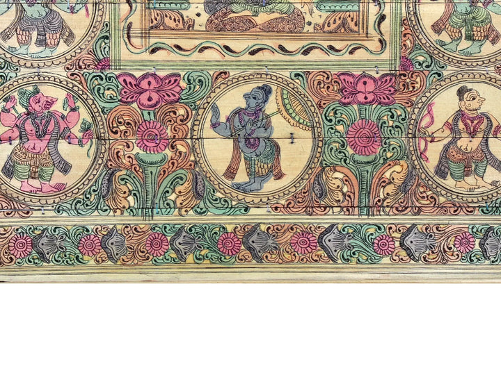 Sitting Goddess Lakshmi at Center with Lord Vishnu's Dashavatara Pattachitra Painting on Cloth · view 4
