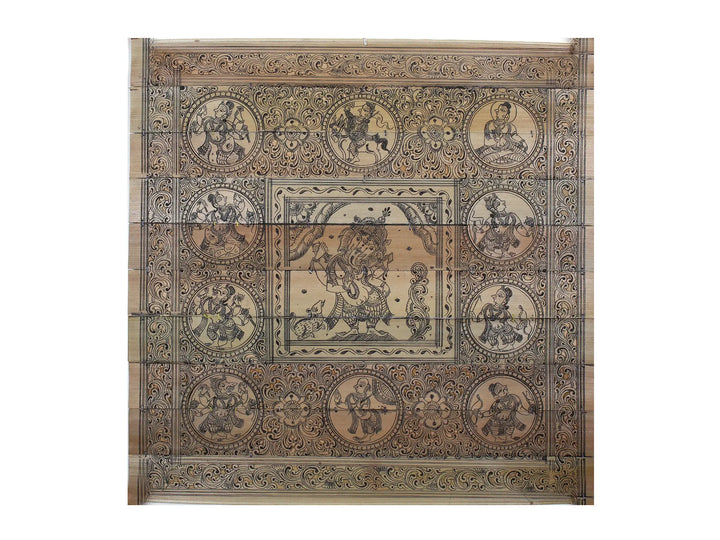 Four Hands Lord Ganesha with His Rat and Dashavatara of Lord Vishnu Pattachitra Painting on Cloth · view 1