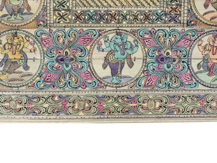 Sitting Lord Ganesha at Center with His Different Forms Pattachitra Painting on Cloth · view 4