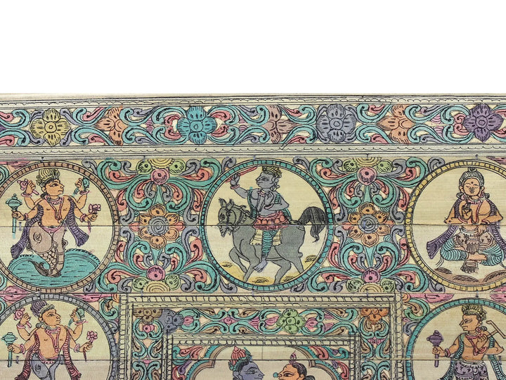 Standing Radha Krishna with Dashavatara of Lord Vishnu Pattachitra Painting on Cloth · view 3