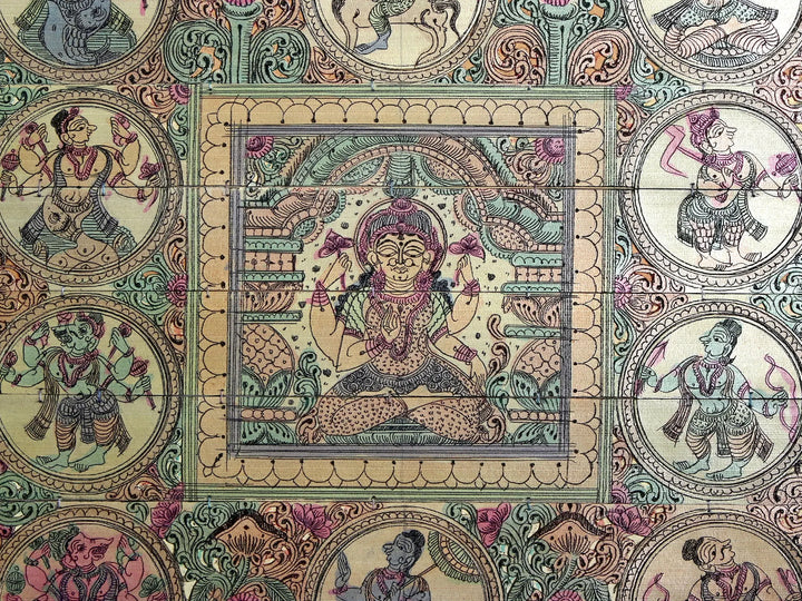 Goddess Lakshmi at Center with Lord Vishnu's Ten Incarnations (Dashavatara) Pattachitra Painting on Cloth · view 2