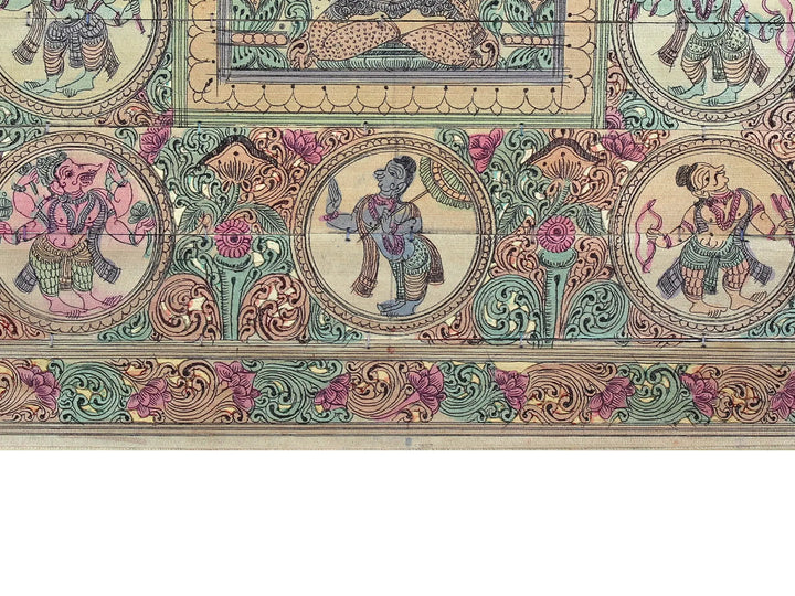 Goddess Lakshmi at Center with Lord Vishnu's Ten Incarnations (Dashavatara) Pattachitra Painting on Cloth · view 4