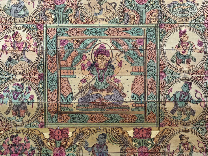 Devi Saraswati with Ten Incarnations of Lord Vishnu (Dashavatara) Pattachitra Painting on Cloth · view 2