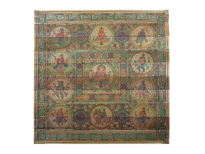 Sitting Lord Ganesha with Dashavatara of Lord Vishnu Pattachitra Painting on Cloth · view 1