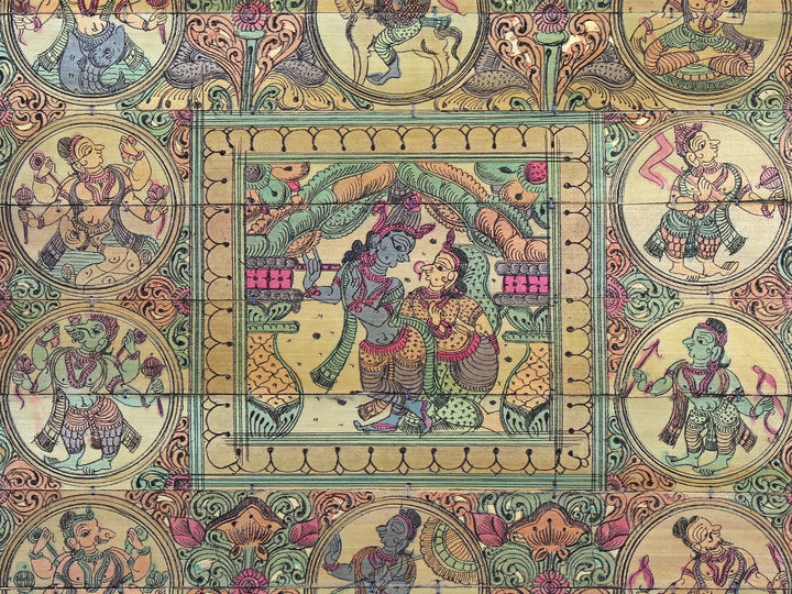 Murlidhar and Radha with Lord Vishnu's Ten Incarnations (Dashavatara) Pattachitra Painting on Cloth · view 2