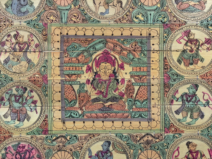 Sitting Devi Lakshmi at Center with Dashavatara of Lord Vishnu Pattachitra Painting on Cloth · view 2