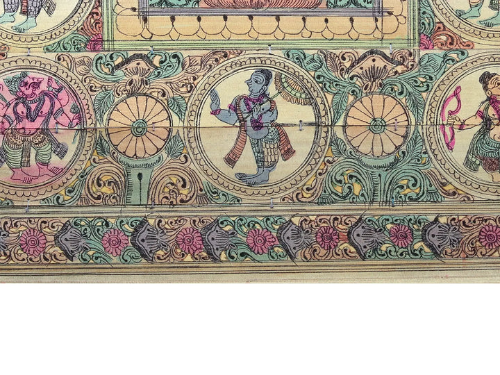 Sitting Devi Lakshmi at Center with Dashavatara of Lord Vishnu Pattachitra Painting on Cloth · view 4