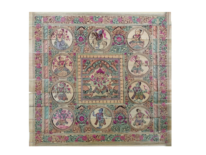 Four Hands Lord Ganesha with Lord Vishnu's Dashavatara Pattachitra Painting on Cloth · view 1