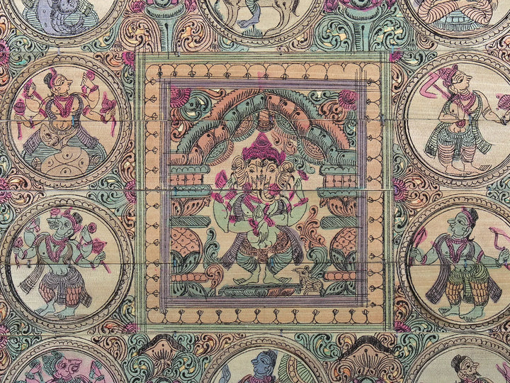 Four Hands Lord Ganesha with Lord Vishnu's Dashavatara Pattachitra Painting on Cloth · view 2