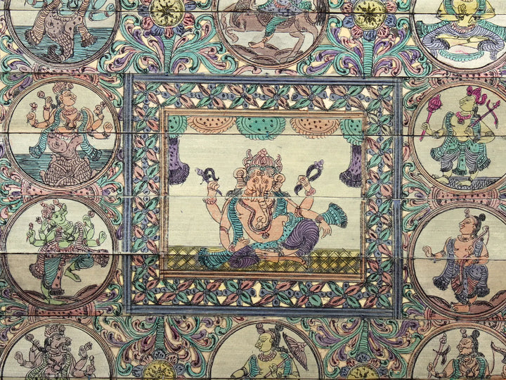 Sitting Lord Ganesha at Center with Dashavatara of Lord Vishnu Pattachitra Painting on Cloth · view 2