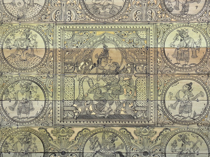 Madhav and Madhavi (Radha-Krishna) with Ten Incarnations of Lord Vishnu (Dashavatara) Pattachitra Painting on Cloth · view 2