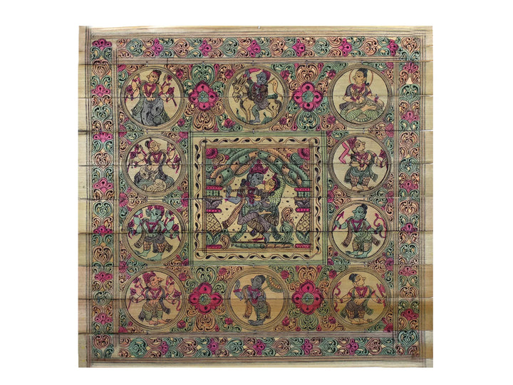 Murlidhar and Radha at Center with Ten Incarnations of Lord Vishnu Pattachitra Painting on Cloth · view 1