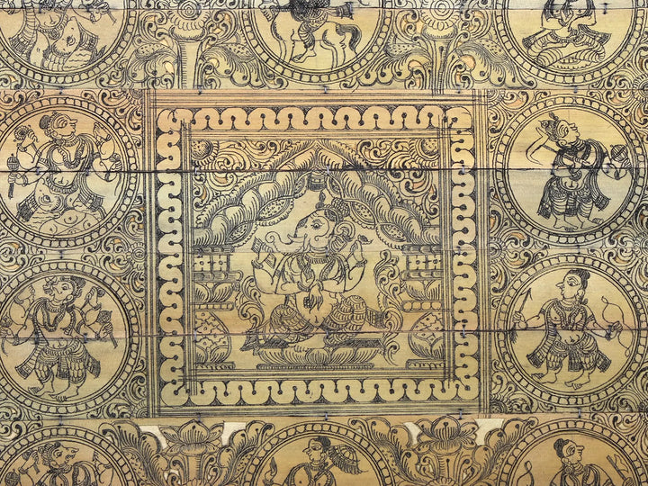 Sitting Lord Ganesha at Center with Dashavatara of Lord Vishnu Pattachitra Painting on Cloth · view 2