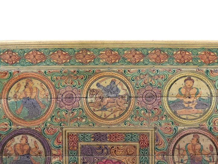 Lord Krishna Playing Flute at Center with Lord Vishnu's Ten Incarnations Pattachitra Painting on Cloth · view 3