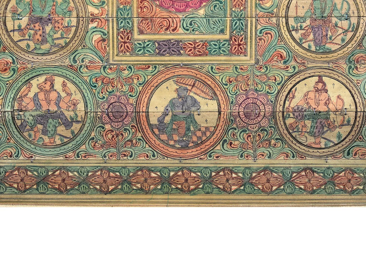 Lord Krishna Playing Flute at Center with Lord Vishnu's Ten Incarnations Pattachitra Painting on Cloth · view 4