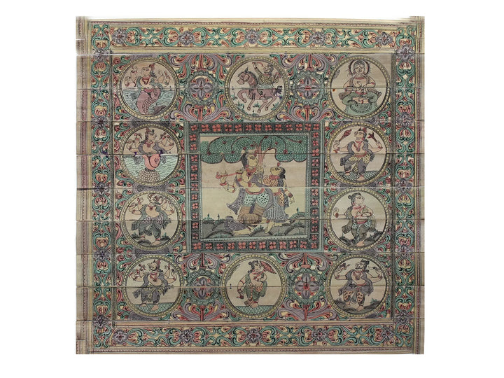 Radha-Krishna with Ten Incarnations of Lord Vishnu (Dashavatara) Pattachitra Painting on Cloth · view 1