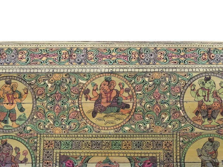 Sitting Lord Ganesha at Center with His Different Forms Pattachitra Painting on Cloth · view 3