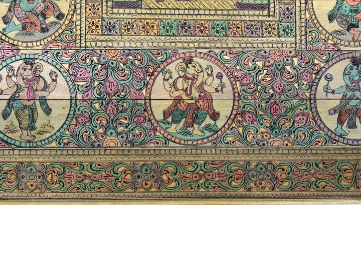 Sitting Lord Ganesha at Center with His Different Forms Pattachitra Painting on Cloth · view 4