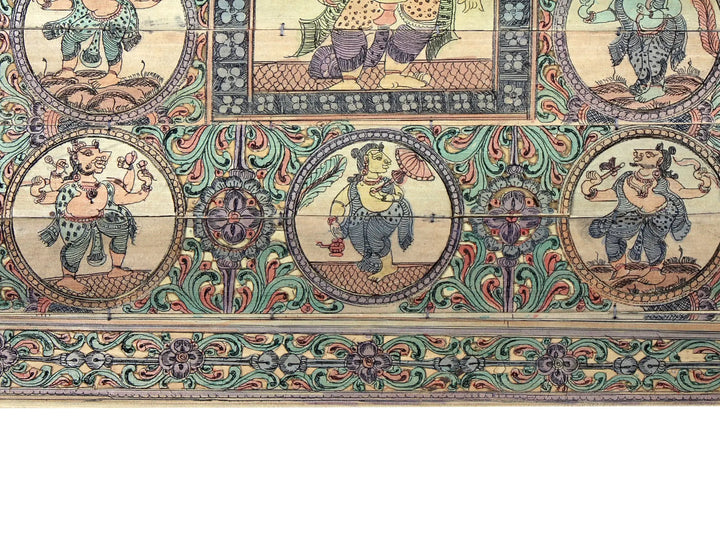 Standing Chaturbhuja Lord Ganesha with Ten Incarnations of Lord Vishnu (Dashavatara) Pattachitra Painting on Cloth · view 4
