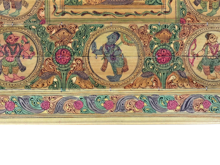 Sitting Goddess Saraswati with Lord Vishnu's Ten Incarnations (Dashavatara) Pattachitra Painting on Cloth · view 4