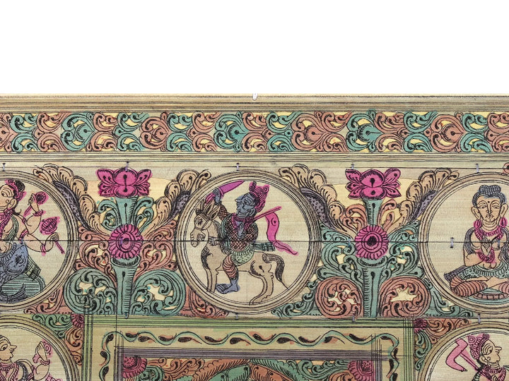 Sitting Vighnaharta Ganesha at Center with Lord Vishnu's Dashavatara Pattachitra Painting on Cloth · view 3
