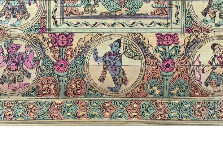 Sitting Vighnaharta Ganesha at Center with Lord Vishnu's Dashavatara Pattachitra Painting on Cloth · view 4