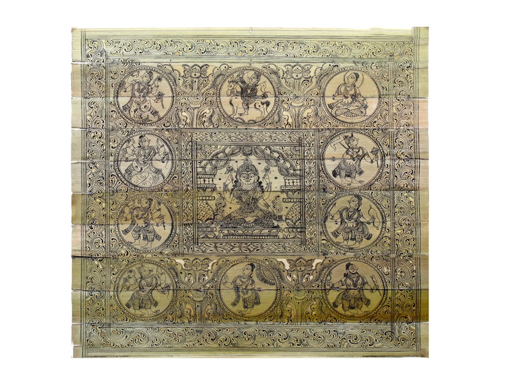Sitting Goddess Lakshmi at Center with Dashavatara of Lord Vishnu Pattachitra Painting on Cloth · view 1