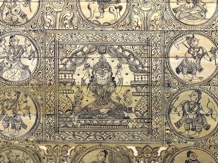 Sitting Goddess Lakshmi at Center with Dashavatara of Lord Vishnu Pattachitra Painting on Cloth · view 2