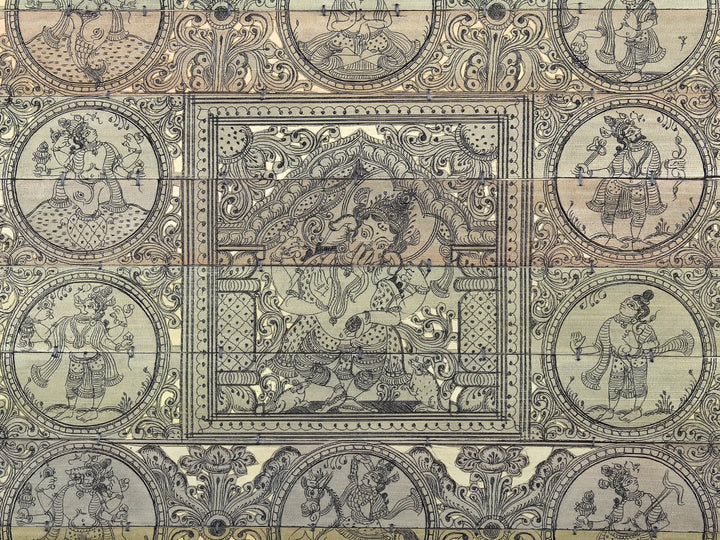 Four Hands Lord Ganesha at Center with Ten Incarnatios of Lord Vishnu (Dashavatara) Pattachitra Painting on Cloth · view 2