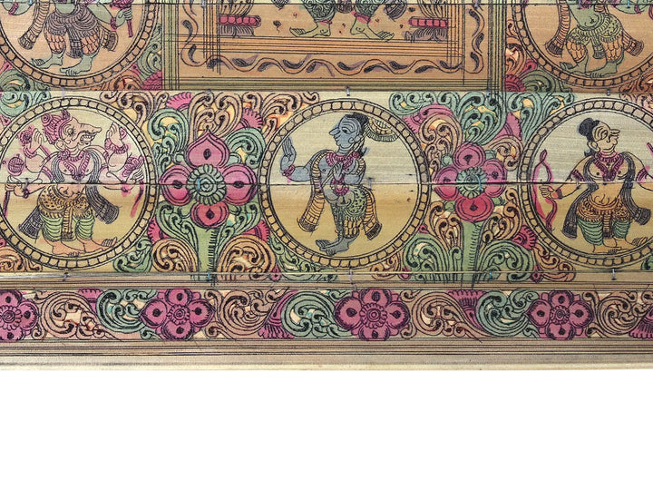 Standing Lord Ganesha at Center with Dashavatara of Lord Vishnu Pattachitra Painting on Cloth · view 4