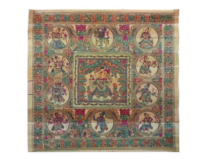 Chaturbhuja Lord Ganapati with Lord Vishnu's Dashavatara Pattachitra Painting on Cloth · view 1