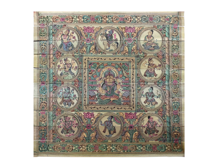 Devi Lakshmi at Center with Dashavatara of Lord Vishnu Pattachitra Painting on Cloth · view 1