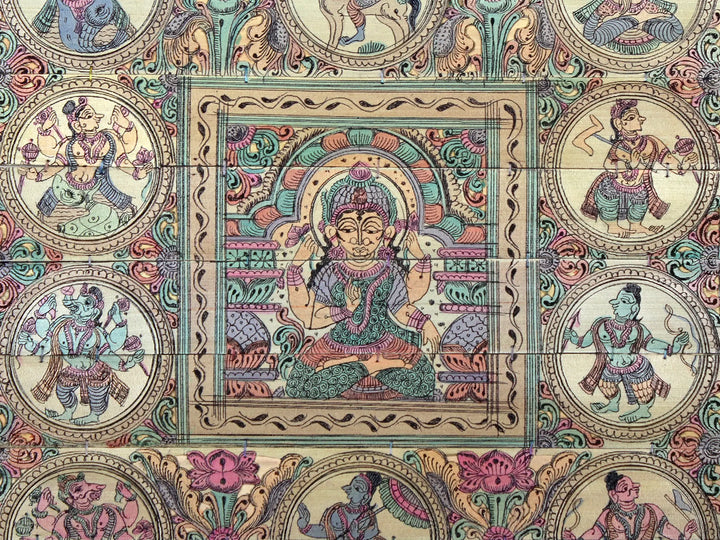 Devi Lakshmi at Center with Dashavatara of Lord Vishnu Pattachitra Painting on Cloth · view 2