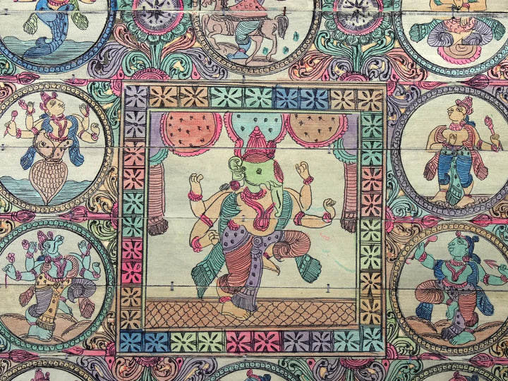Four Hands Lord Ganapati with Ten Incarnations of Lord Vishnu (Dashavatara) Pattachitra Painting on Cloth · view 2