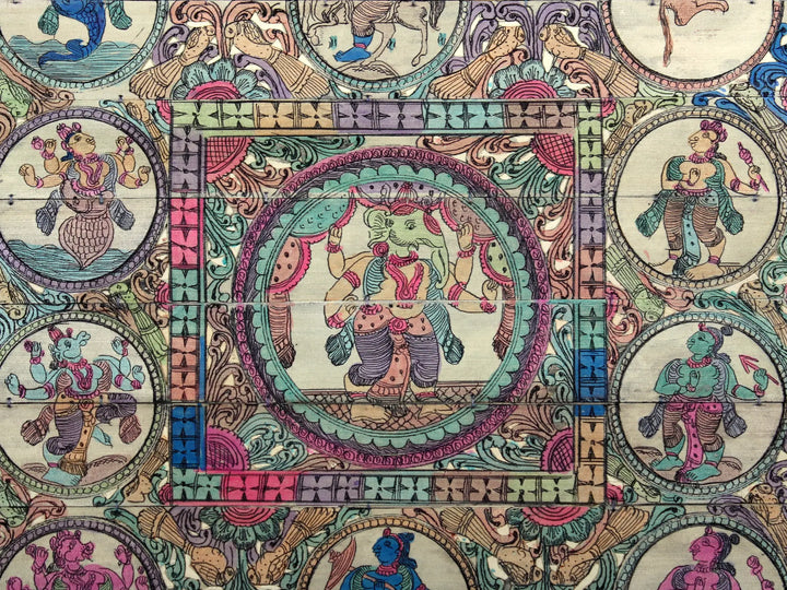 Standing Lord Vinayaka (Ganesha) with Dashavatara of Lord Vishnu Pattachitra Painting on Cloth · view 2