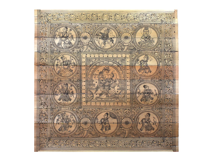 Lord Krishna Playing Flute with Radha and Lord Vishnu's Ten Incarnations (Dashavatara) Pattachitra Painting on Cloth · view 1