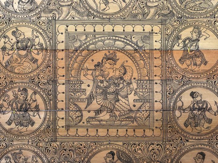 Lord Krishna Playing Flute with Radha and Lord Vishnu's Ten Incarnations (Dashavatara) Pattachitra Painting on Cloth · view 2