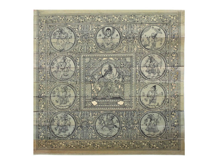 Goddess Saraswati at Center with Lord Vishnu's Dashavatara Pattachitra Painting on Cloth · view 1
